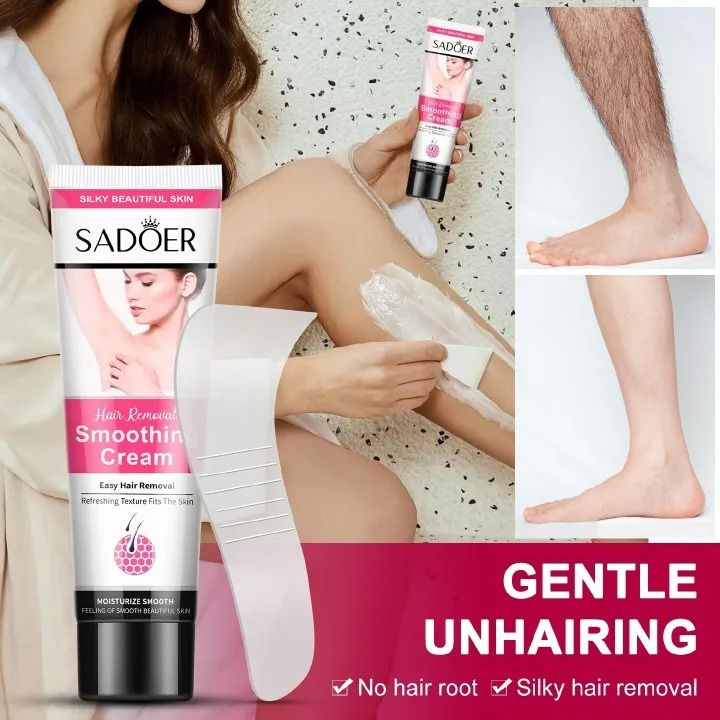 Hair Removal Cream for Women & Men, Depilatory Cream for Bikini Pubic & Intimate Areas Legs Arms Underarms - Fast, Painless, Soothing to Remove Unwanted Body Hair - SADOER -