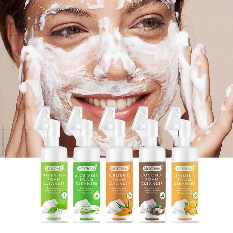 Face Cleanser Foam Facial Wash Moisturizing Shrink Pores Deep Cleaning Oil Control Skin Care Face Scrubbers Tumeric Coconut Green Tea Facial Cleanser Mousse Deep Cleansing Skincare-