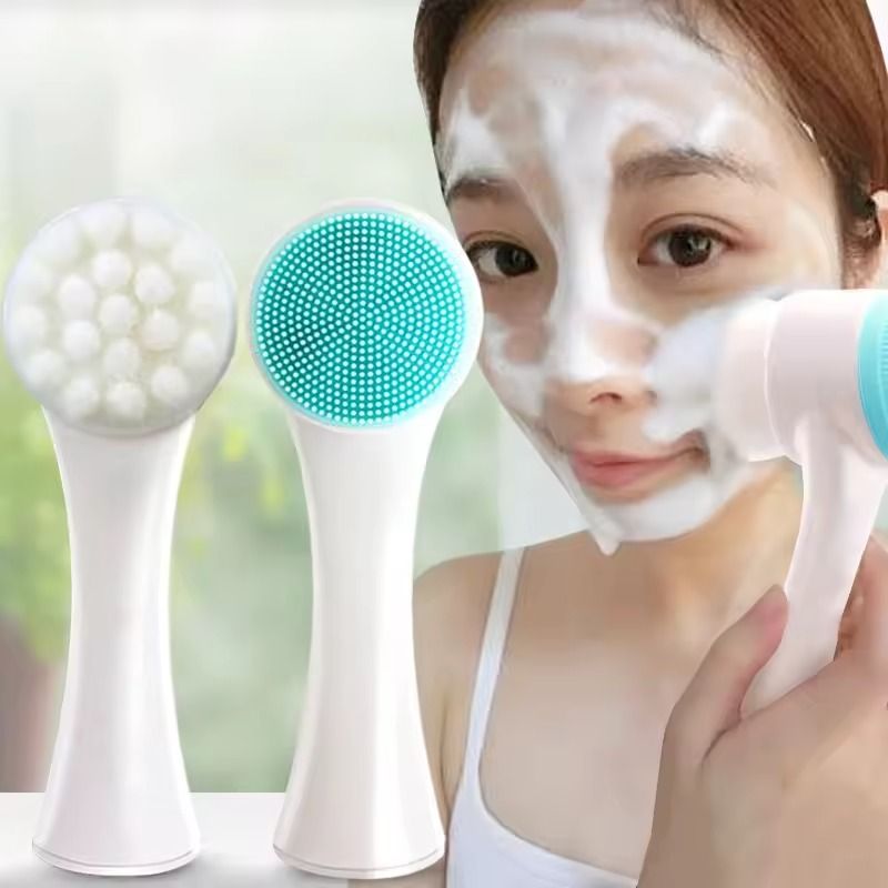 New Face Cleansing Brush Silicone Face Scrubber Brush Double-Sided Facial Cleanser Blackhead Removal Product Pore Cleaner Exfoliator Face Scrub Brush Gentle Facial Cleansing, Exfoliation and Scrub-
