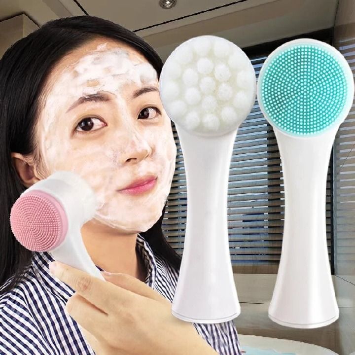 Deep Face Cleansing Brush Face Scrubber Brush Silicone Double-Sided Facial Cleanser Blackhead Removal Product Pore Cleaner Exfoliator Face Scrub Brush Gentle Facial Cleansing, Exfoliation and Scrub-