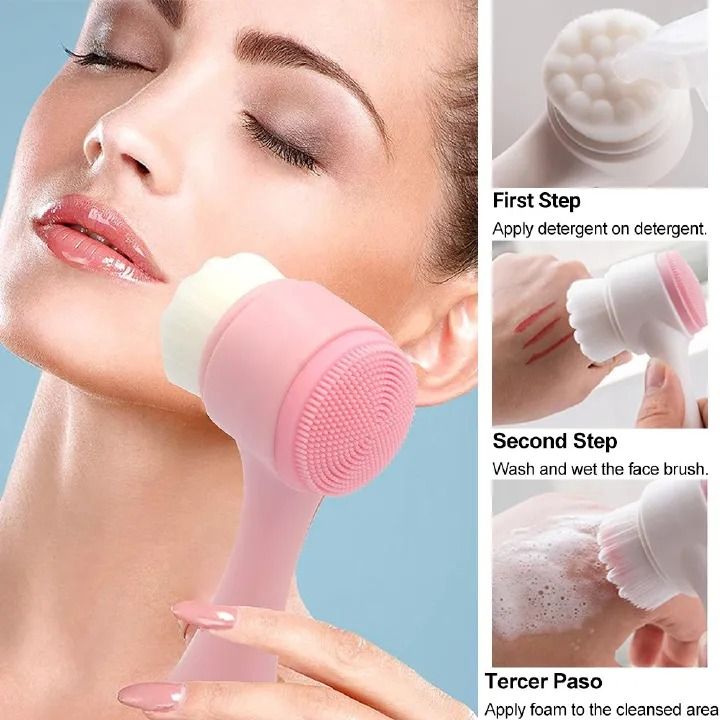 Deep Face Cleansing Brush Face Scrubber Brush Silicone Double-Sided Facial Cleanser Blackhead Removal Product Pore Cleaner Exfoliator Face Scrub Brush Gentle Facial Cleansing, Exfoliation and Scrub-