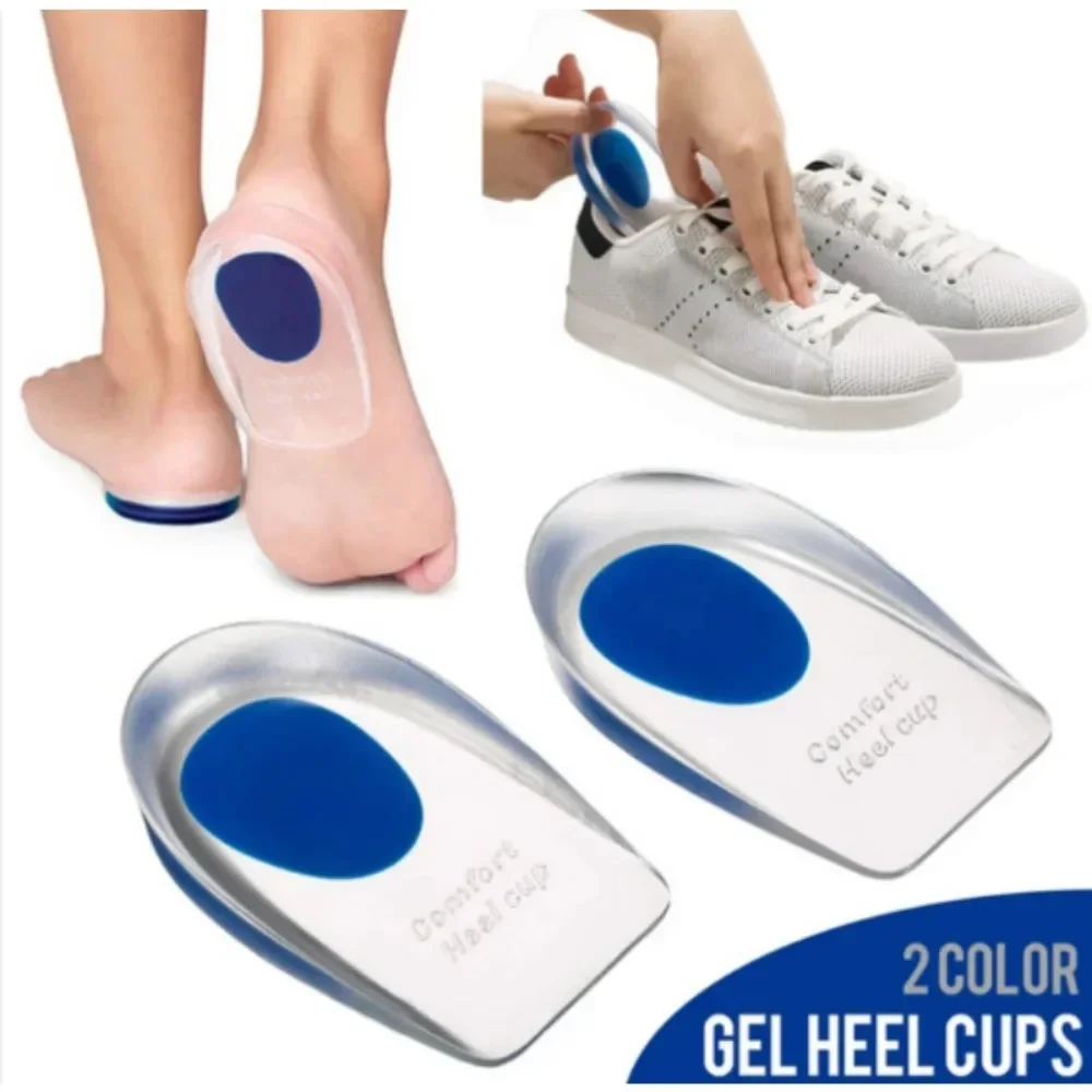New Silicone Gel Insoles Pain Relief Heel Cups Improve Shoe Comfort Orthopedic Soft Insoles for Heel Spurs Pain Foot Cushion Foot Massager Care Half Heel Insole Pad Height Increase -