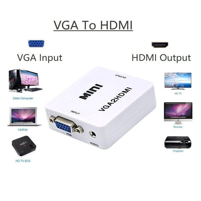 New VGA to HDMI Converter Connector 1080P with Audio VGA to HDMI Adapter For PC Laptop to HDTV Projector Compatible for Computer, Desktop, Laptop, PC, Monitor, Projector, HDTV, Roku, Xbox -