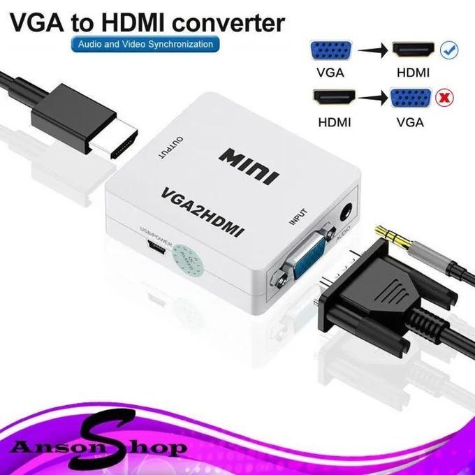 New VGA to HDMI Converter Connector 1080P with Audio VGA to HDMI Adapter For PC Laptop to HDTV Projector Compatible for Computer, Desktop, Laptop, PC, Monitor, Projector, HDTV, Roku, Xbox -
