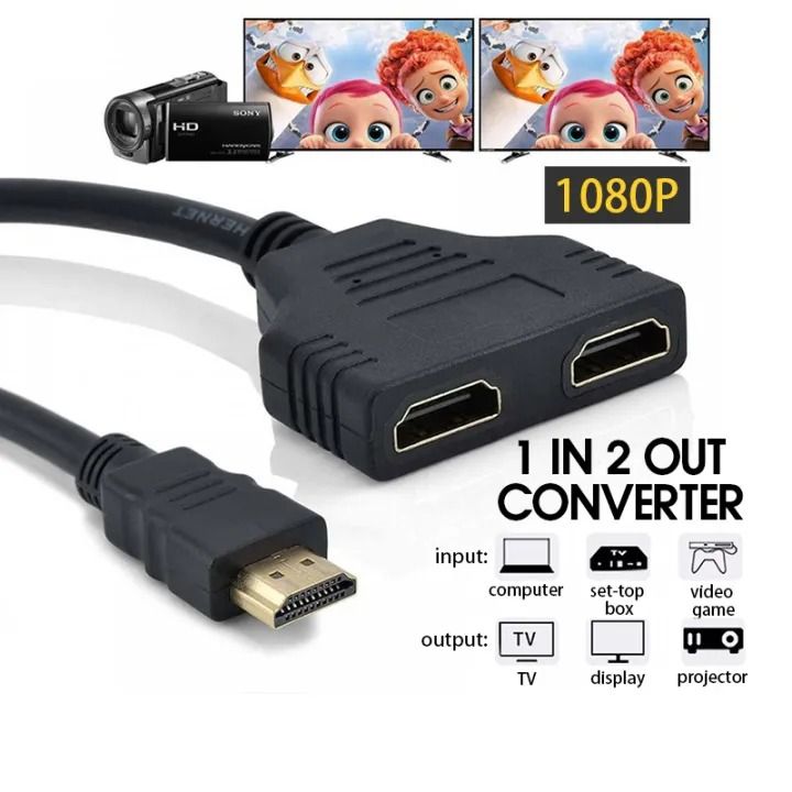 HDMI Splitter Adapter HDMI Port Male To 2 Female 1 In 2 Out HDMI Splitter Cable Gold Plate HDMI Converter For PC TV BOX Projector -