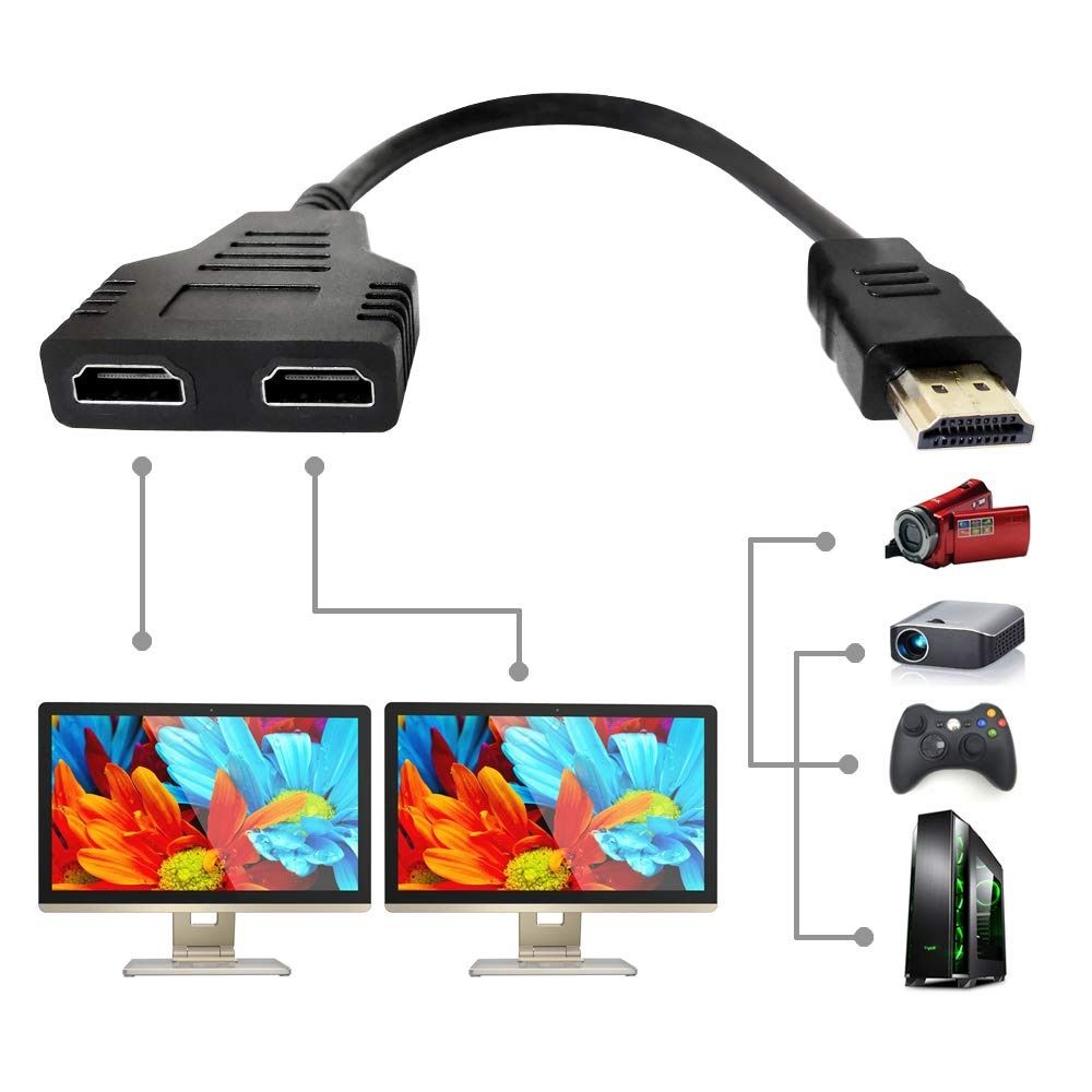 1 In 2 Out HDMI Splitter Cable 1080P 2 Dual Port Hdmi-Compatible Cable Y Splitter Adapter for Laptop Monitor TV Box Support Two The Same Size TVs at The Same Time, Signal One in Two Out  -