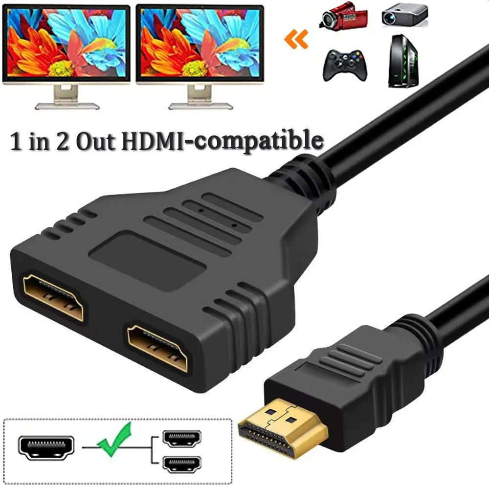 1 In 2 Out HDMI Splitter Cable 1080P 2 Dual Port Hdmi-Compatible Cable Y Splitter Adapter for Laptop Monitor TV Box Support Two The Same Size TVs at The Same Time, Signal One in Two Out  -