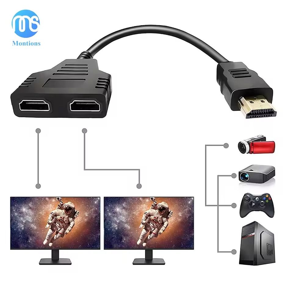 HDMI Splitter Cable Male 1080P To Dual HDMI Female 1 To 2 Way HDMI Splitter Adapter Cable, Support Two TVs At The Same Time -