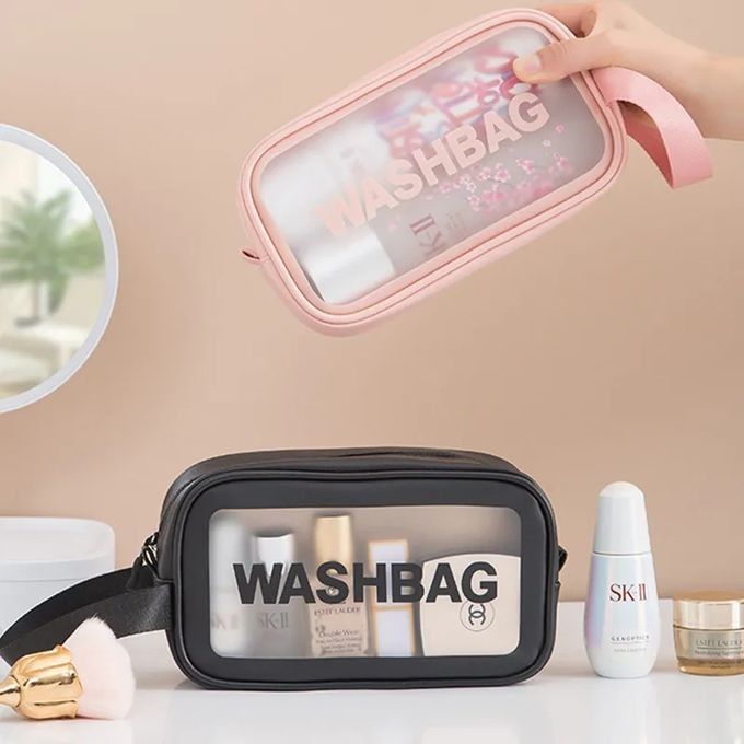 Travel Cosmetic Storage Bag Girl Makeup Bag Wash Bag Toiletry Organize Women Waterproof PVC Cosmetic Portable Bag Transparent Zipper Make Up Case Female Wash Kit -