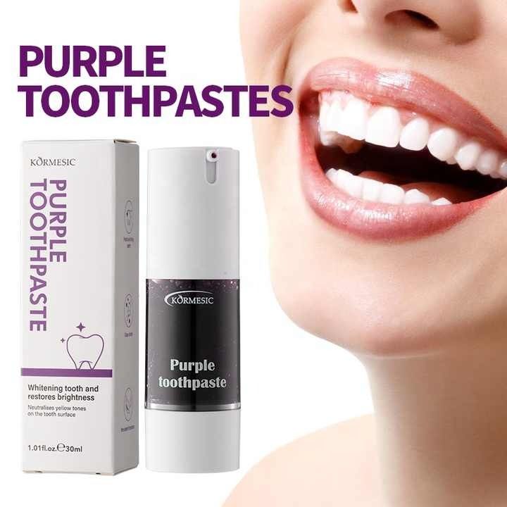 V34 Teeth Whitening Purple Toothpaste Remove Plaque Stains Cleaning Oral Hygiene Dental Bleach Tools Fresh Breath Beauty Health - KORMESIC -