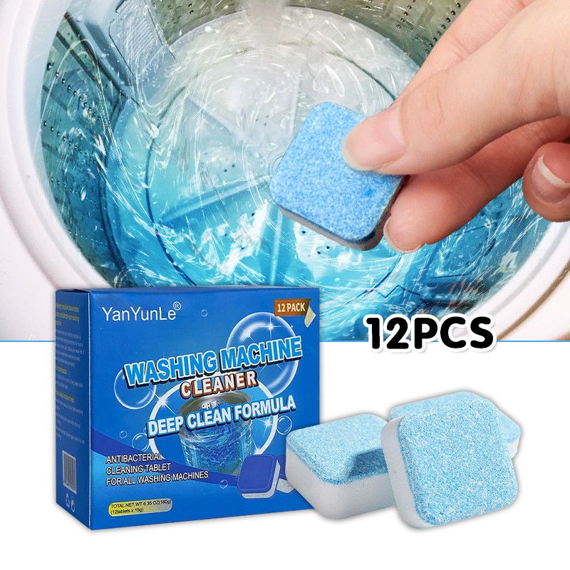 12PCS/Box Original Washing Machine Cleaning Tablets Deep Cleans Stubborn Stains Removes Odors No Residue Portable Sanitize Cleaner Odor Removing Tablets For Washer Laundry Supplies -