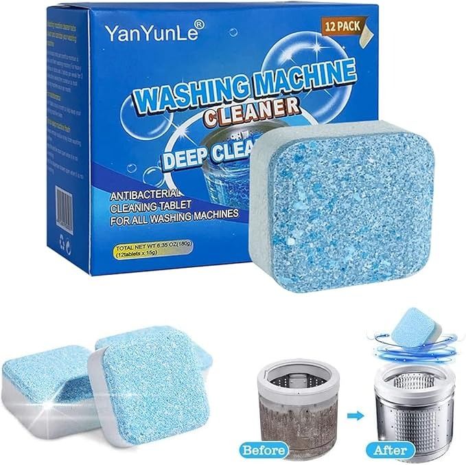 12PCS/Box Original Washing Machine Cleaning Tablets Deep Cleans Stubborn Stains Removes Odors No Residue Portable Sanitize Cleaner Odor Removing Tablets For Washer Laundry Supplies -