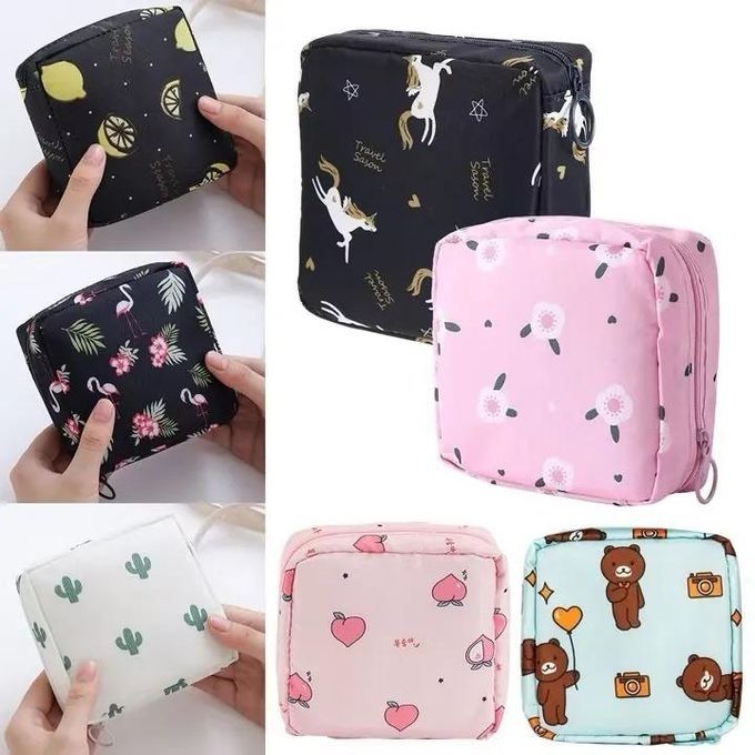 Sanitary Pads Storage Bag Portable Sanitary Napkin Organizer Cute Sanitary Pad Travel Pouch with Zipper Women Makeup Lipstick Storage Bags Coin Purse -