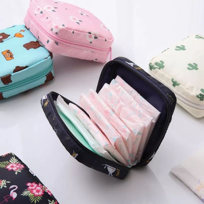 Sanitary Pads Storage Bag Portable Sanitary Napkin Organizer Cute Sanitary Pad Travel Pouch with Zipper Women Makeup Lipstick Storage Bags Coin Purse -