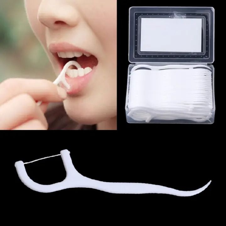 50pcs/Box Dental Floss Flosser Picks Toothpicks Teeth Stick Tooth Cleaning Interdental Brush Dental Floss Pick Oral Hygiene Care Teeth Whitening -