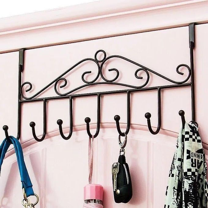 Over the Door Hanger 7-Hooks Clothes Hanger Metallic Strong Over The Door Hanger Clothes Organizer - Easy Install, Durable Storage for Coats Multipurpose Organizer for Kitchen & Bathroom -