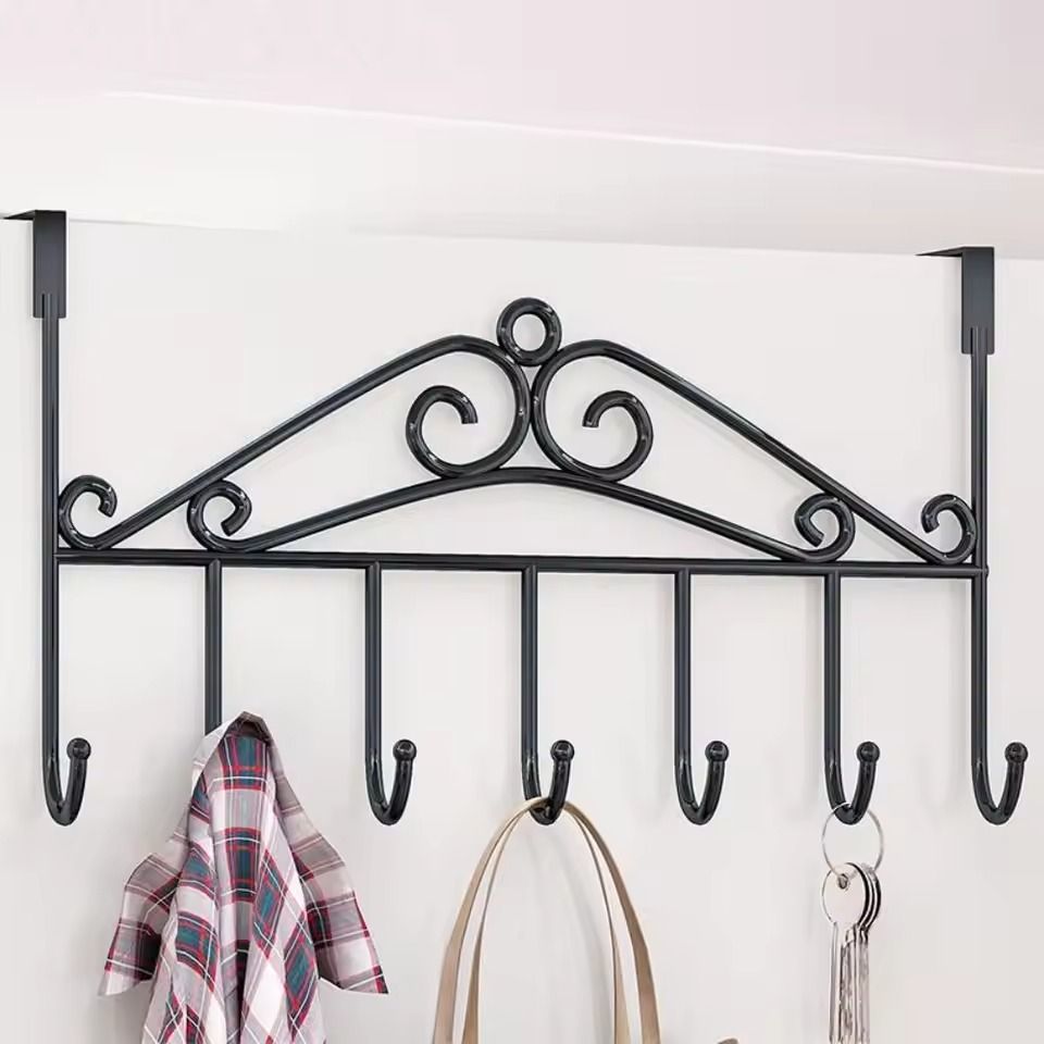 Over the Door Hanger 7-Hooks Clothes Hanger Metallic Strong Over The Door Hanger Clothes Organizer - Easy Install, Durable Storage for Coats Multipurpose Organizer for Kitchen & Bathroom -
