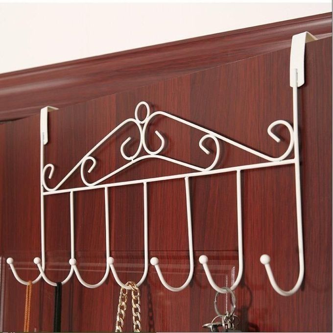 Over the Door Hanger 7-Hooks Clothes Hanger Metallic Strong Over The Door Hanger Clothes Organizer - Easy Install, Durable Storage for Coats Multipurpose Organizer for Kitchen & Bathroom -