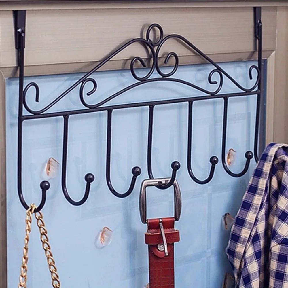 Over the Door Hanger 7-Hooks Clothes Hanger Metallic Strong Over The Door Hanger Clothes Organizer - Easy Install, Durable Storage for Coats Multipurpose Organizer for Kitchen & Bathroom -