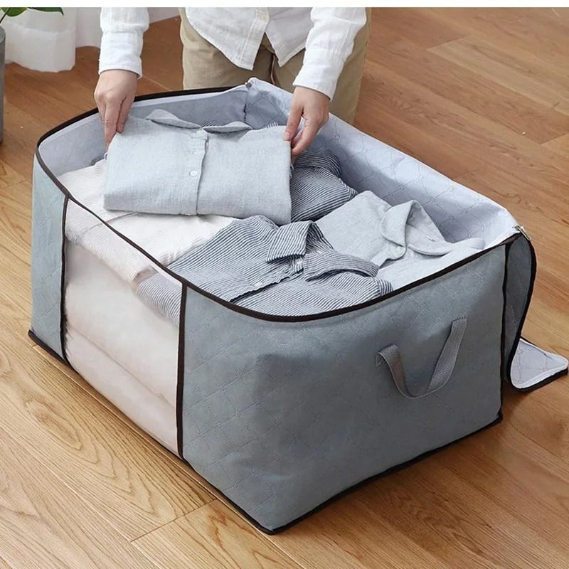 Clothes Storage Bag Large Capacity Clothes Organizer Foldable Multi-purpose Non Woven Cotton Quilt Rectangular wardrobe container suitable for bedding, blankets, and clothing -