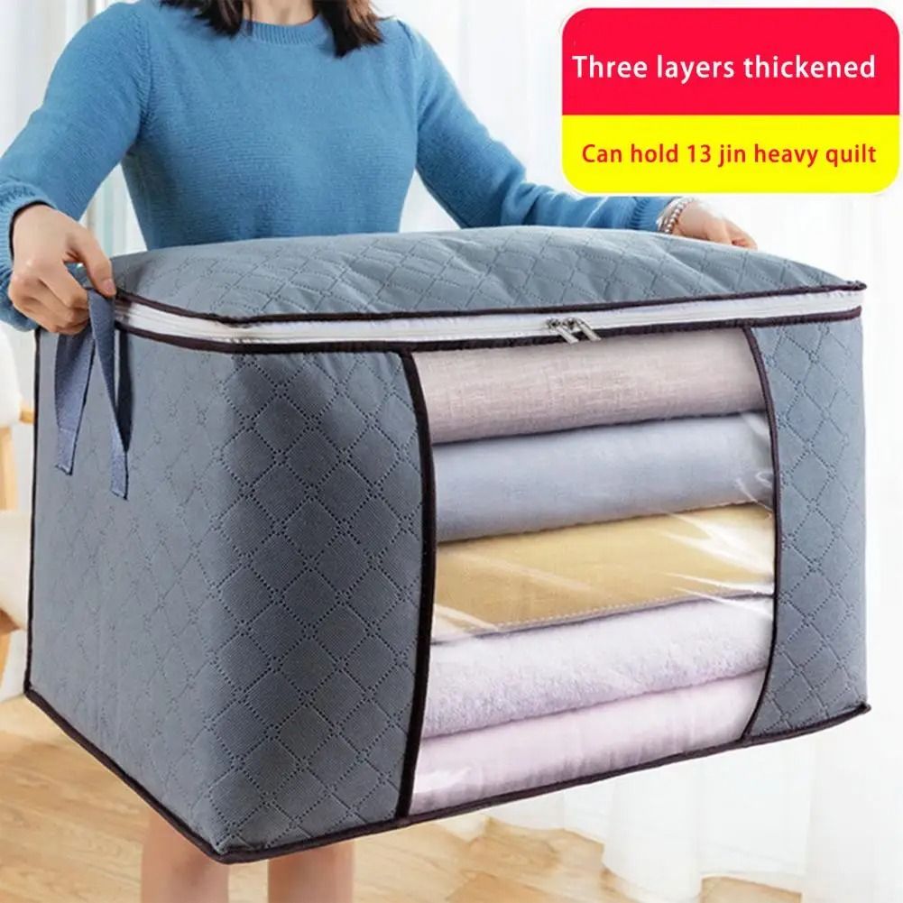 Foldable Clothes Storage Bag Portable Clothes Organizer High Capacity Tidy Pouch Suitcase Non-woven Home Storage Box Quilt Storage Container Bag Box Moisture Proof And Dustproof -