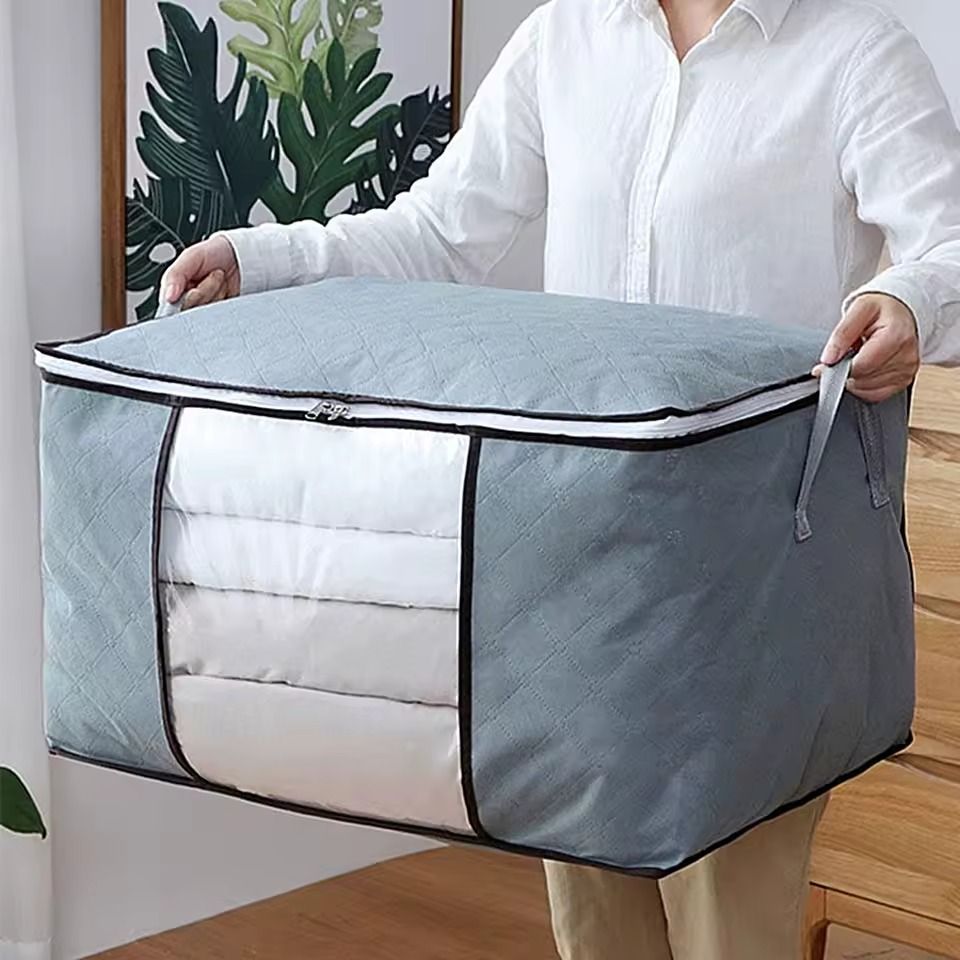 Clothes Storage Bag Large Capacity Clothes Organizer Foldable Multi-purpose Non Woven Cotton Quilt Rectangular wardrobe container suitable for bedding, blankets, and clothing -