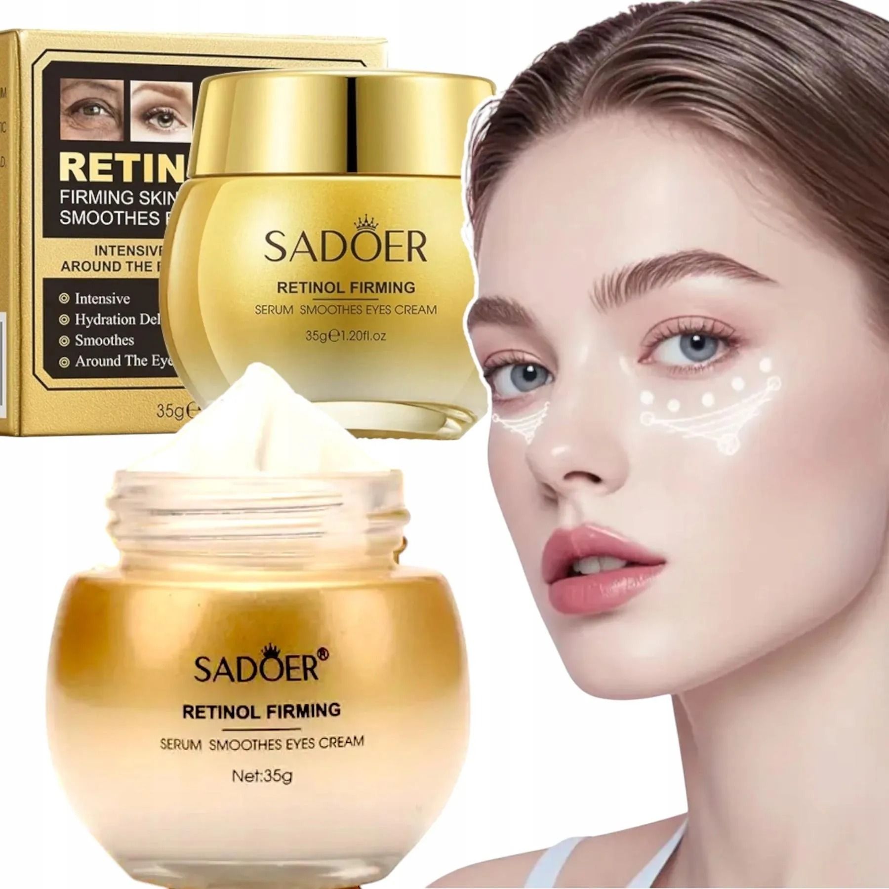 Instant Eye Bag Removal Retinol Cream Eliminate Eye Bags Dark Circles Anti-Wrinkle Firming Skin Fade Fine Lines Puffiness Retinol  Firming Moisturizing Brighten Eye Care Gel -SADOER-