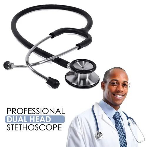 Stethoscope Double Head Professional Cardiology Medical Stethoscope Doctor Medical Equipment Portable Device Student Vet Nurse Medical and Home Use Silver Stainless Steel Stethoscope -