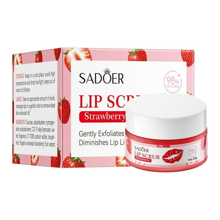 New Lip Scrub for Dry Cracked Lips Gentle Exfoliating Strawberry Flavor Dead Skin Removal Fade Lip Lines Moisturizing Nourishing Dry Chapped Lip Care 20g Lip Lightening Cream Gel - SADOER -