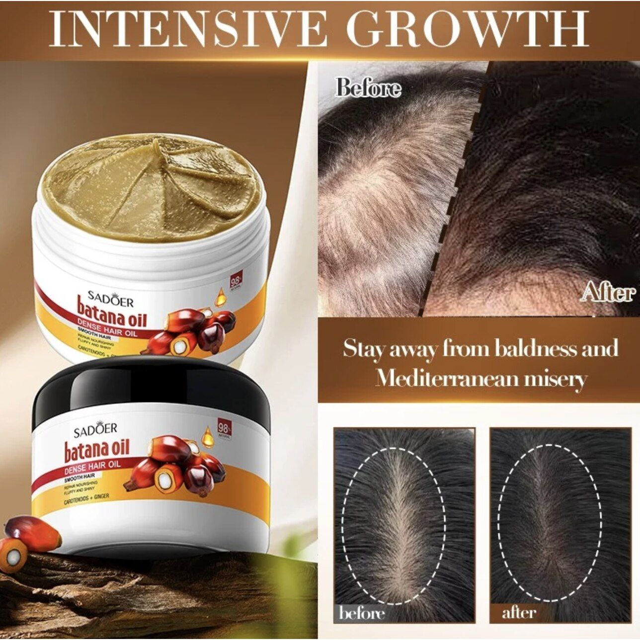 Batana Oil Hair Strengthening Hair Growth Pure Natural Organic Batana Oil Paste Scalp Moisturizing African Fast Hair Growth Smooth Hair Care Oil Regrowth Treatment -SADOER -