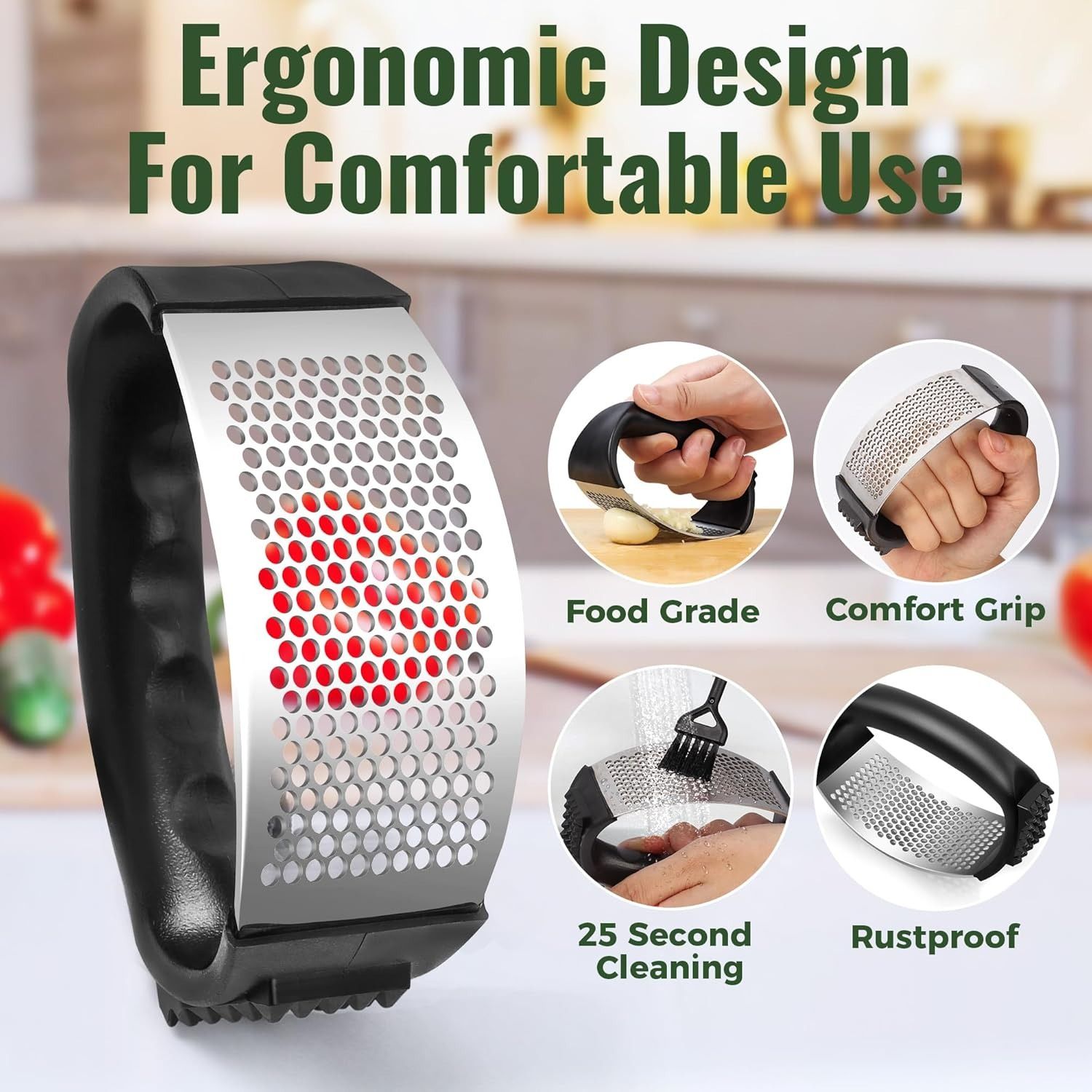 Upgraded Garlic Crusher Ginger Press Crush Squeezer Manual Garlic Ginger Rocker Crusher Garlic Cutting Mince Tools Kitchen Gadgets Durable Kitchen Accessories Gadget -