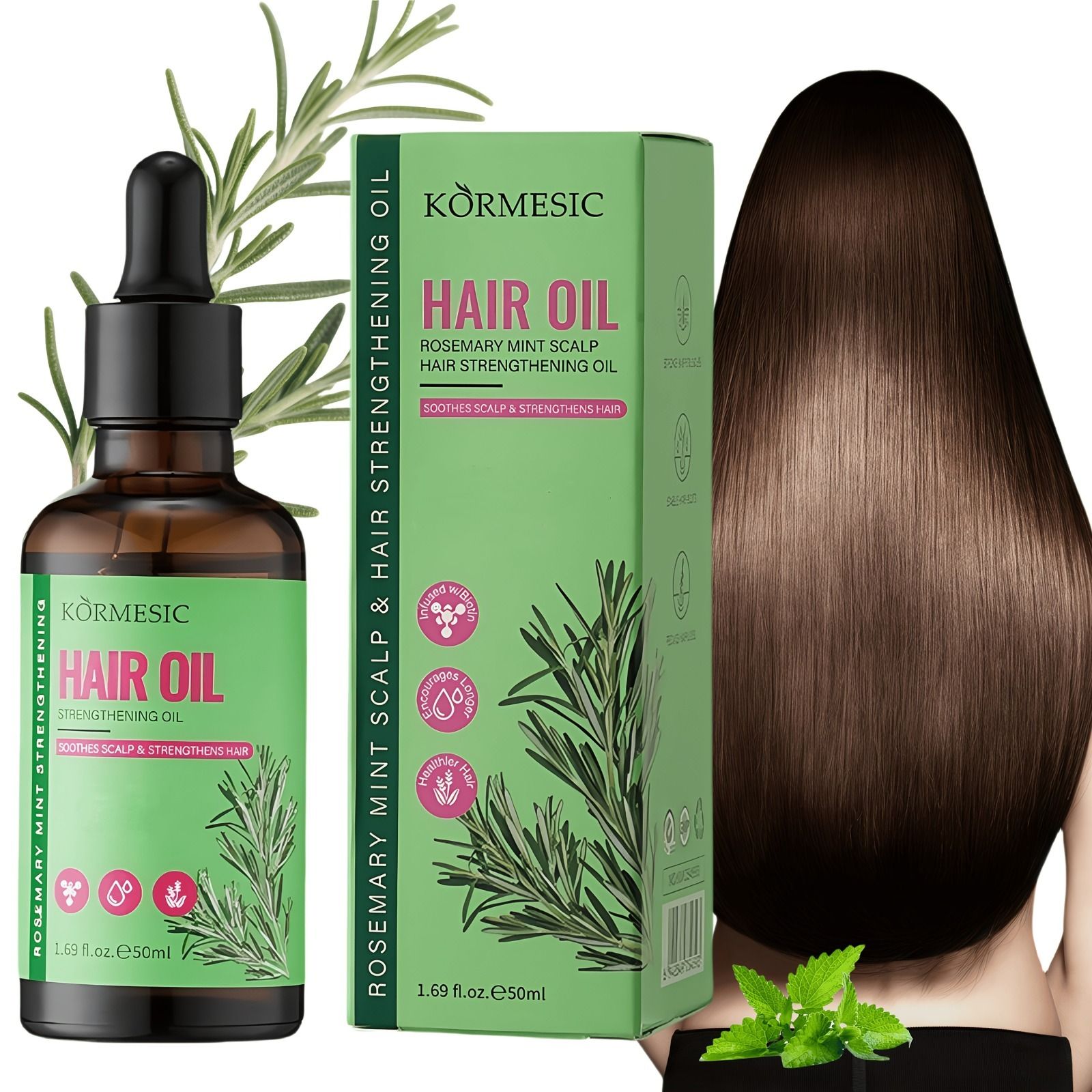 Rosemary Oil Hair Growth Products Anti Hair Loss Treatment for Damaged Hair Care Soft Smooth Rosemary Mint Essential Oil Hair Strengthening Oil Nourishes Treatment For Split Ends Organics Hair Care -