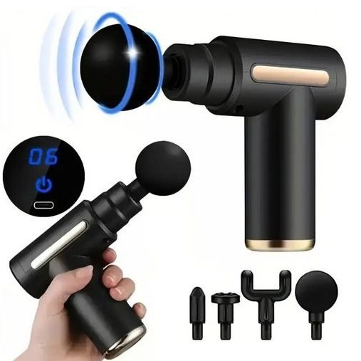 New Massage Gun, Powerful Fascial Gun Portable Deep Tissue Percussion Muscle Back Head Massager for Pain Relief with 4 Massage Heads High-Intensity Vibration Rechargeable Small Massage Gun