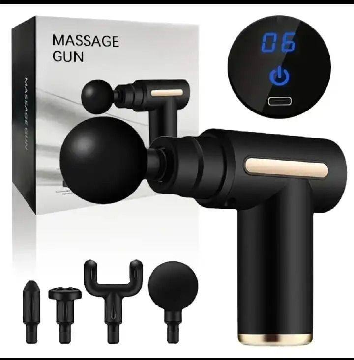 New Massage Gun, Powerful Fascial Gun Portable Deep Tissue Percussion Muscle Back Head Massager for Pain Relief with 4 Massage Heads High-Intensity Vibration Rechargeable Small Massage Gun
