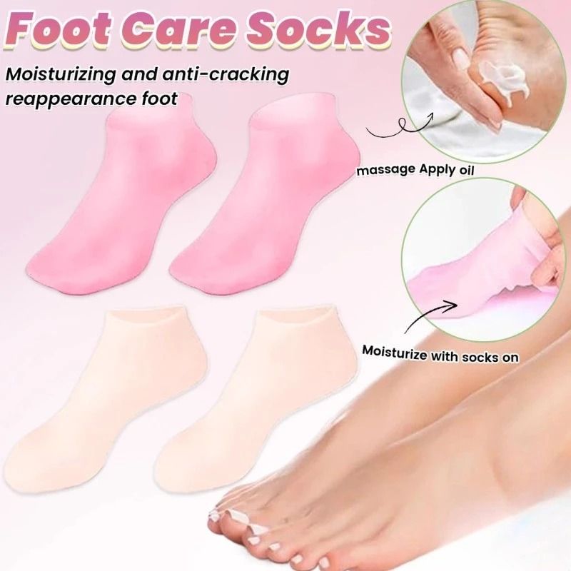 Reusable Moisturizing Socks Exfoliating for Women Men, Soft Gel Socks, Aloe Socks, Women Spa Socks Pedicure Socks for Repairing Dry Feet, Cracked Heel Softening Skin, Calluses 1 Pair Silicone Socks-