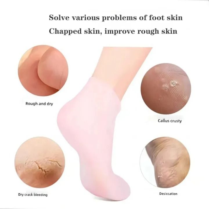 Reusable Moisturizing Socks Exfoliating for Women Men, Soft Gel Socks, Aloe Socks, Women Spa Socks Pedicure Socks for Repairing Dry Feet, Cracked Heel Softening Skin, Calluses 1 Pair Silicone Socks-