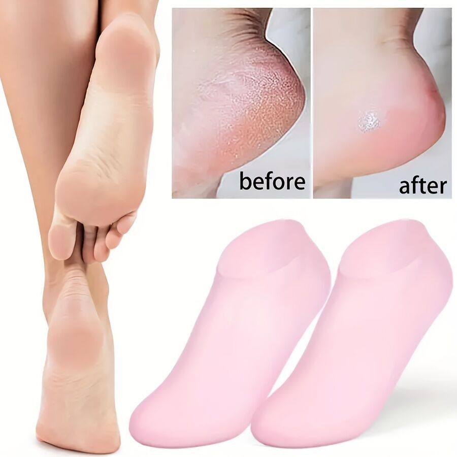 Reusable Moisturizing Socks Exfoliating for Women Men, Soft Gel Socks, Aloe Socks, Women Spa Socks Pedicure Socks for Repairing Dry Feet, Cracked Heel Softening Skin, Calluses 1 Pair Silicone Socks-