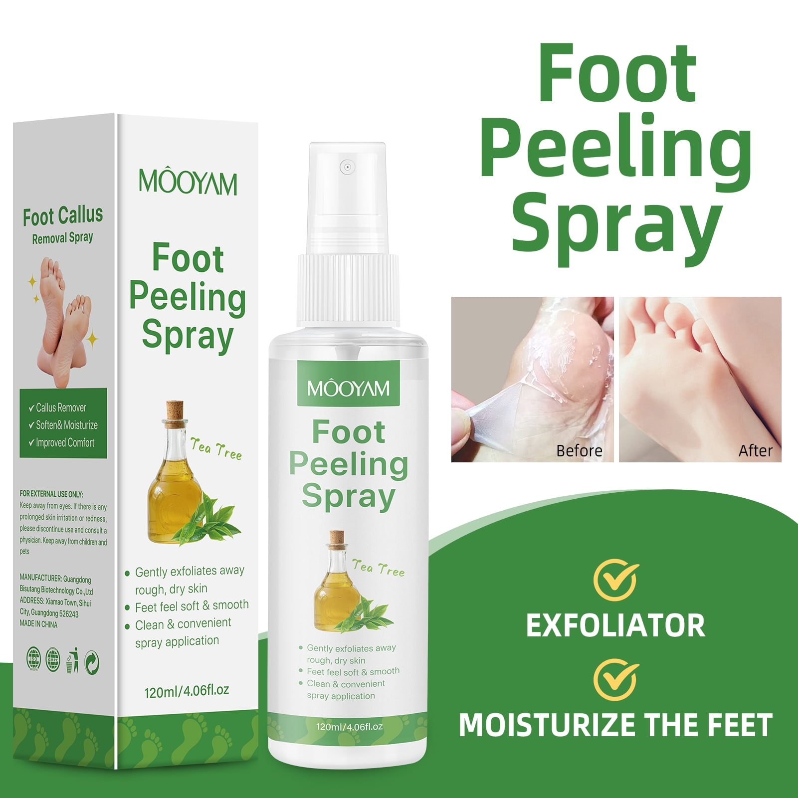 Foot Peeling Exfoliating Callus Remover Spray, Cracked Heel Repair, Rough Dry Skin Exfoliating & Moisturizing Foot Care Foot Peeling Spray, Tea Tree Foot Exfoliator Spray Pedicure Socks - MOOYAM -
