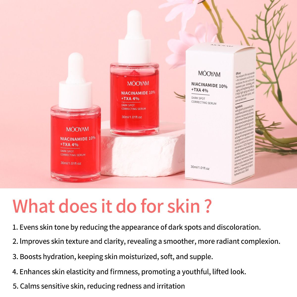 Darks Spots Remover Niacinamide 10% + TXA 4%  Serum Melanin Removal Fade Melasma Dark Spots Corrector Shrink Pores Hyaluronic Acid Moisturizing Skin Care Uneven Skin Tone, Texture -MOOYAM-