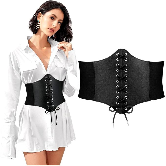 Elastic Wide Corset Belts For Women Waist Belt Female Dress Waistband Big Stretch Belts Corset Belt Wide Elastic Tied Waspie Belts Lace-up Leather Waist Belts Ladies' Fashion Leather Belt Retro Wester