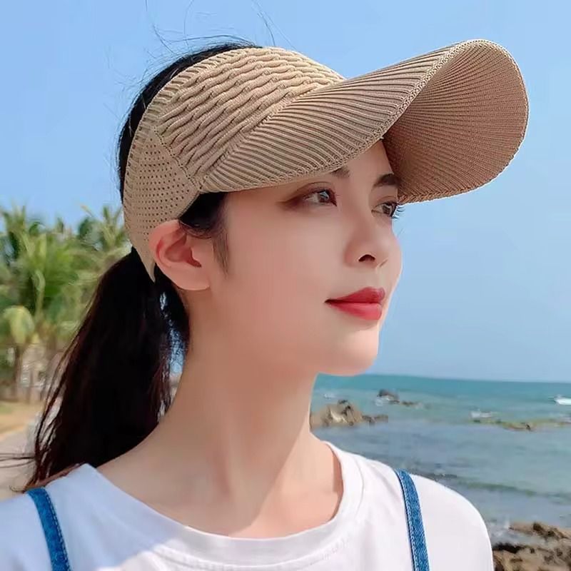 Women's sun hats Breathable sun hat outdoor ladies versatile top less baseball visor empty top hat cap Sun Visor Hat Summer Ladies Cycling Sunshade Outdoor Sports Cap Summer Solid Color Large Brim -