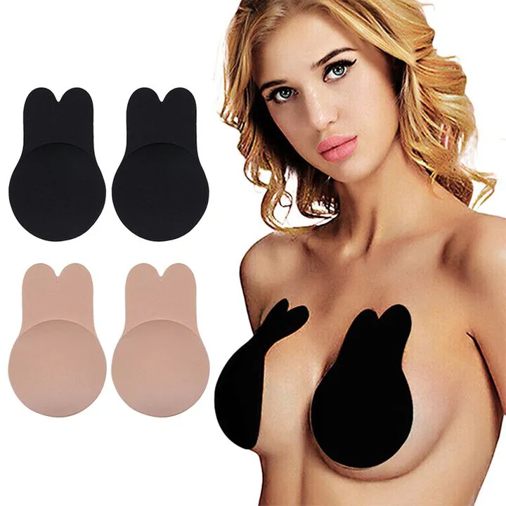 Women's Bra, Breast Lifting Push Up Rabbit Bra Ear Pull Chest Patch, Breathable, Anti fading, Anti sagging Ultra Thin Silicone Invisible Bra, Strapless Bra Bikini dresses Self Adhesive Silicone