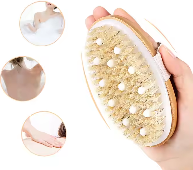 Bamboo Body Brush Shower Brushing Removes Dry Skin with Massage Nodes Exfoliating Bath Brushes Body Scrubber Bathing Brush Dry Skin Body Soft Natural Bristle SPA Brush With Handle Wooden-