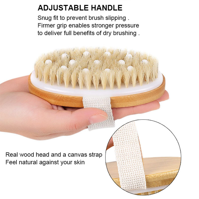 Bamboo Body Brush Shower Brushing Removes Dry Skin with Massage Nodes Exfoliating Bath Brushes Body Scrubber Bathing Brush Dry Skin Body Soft Natural Bristle SPA Brush With Handle Wooden-