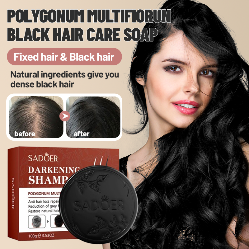 Hair Darkening Soap Gray Hair Reverse Polygonum Multiflorum Repair Natural Black Hair Soap Anti Hair Loss Hair Blackening Hair Growth Soap Black Shampoo Bar for Hair and Beard Darkenig- SADOER -