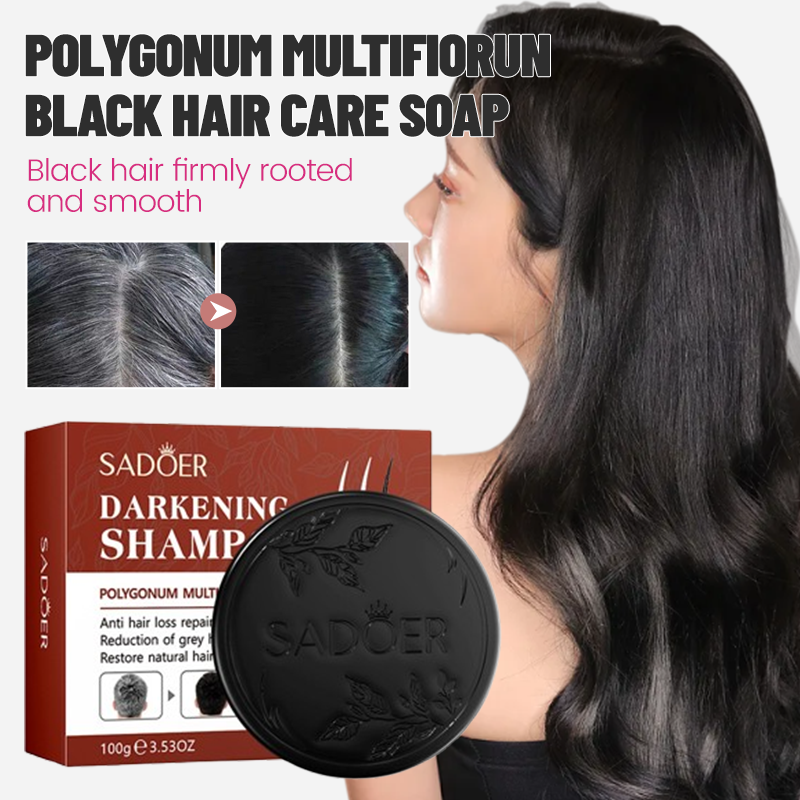 Hair Darkening Soap Gray Hair Reverse Polygonum Multiflorum Repair Natural Black Hair Soap Anti Hair Loss Hair Blackening Hair Growth Soap Black Shampoo Bar for Hair and Beard Darkening - 100g