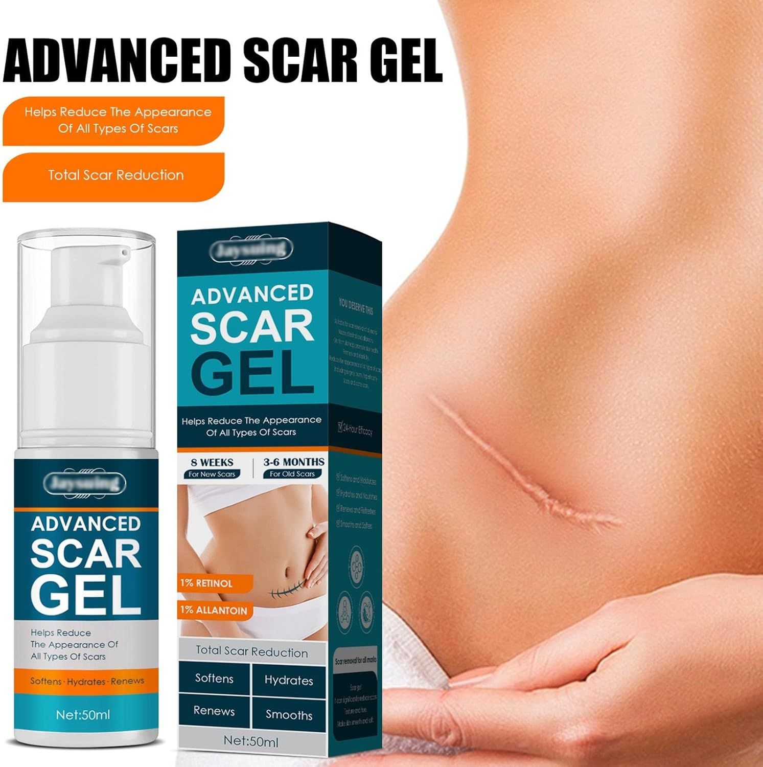 Scar Cream Silicone Scar Gel, Scar Cream for Surgical Scars, Advanced Scar Removal Cream for C-Section, Injury, Acne, Burns, Keloids, Stretch Marks, Old & New Scars Hydrating Repair Gel -