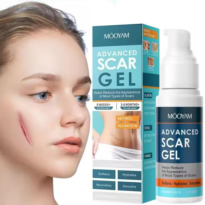 Silicone Scar Gel Scar Cream, Treats Old and New Scars, Stretch Marks Removal Formula Helps from Surgical, Burns, Acne Scar Treatment with Advanced Scar Gel - MOOYAM-