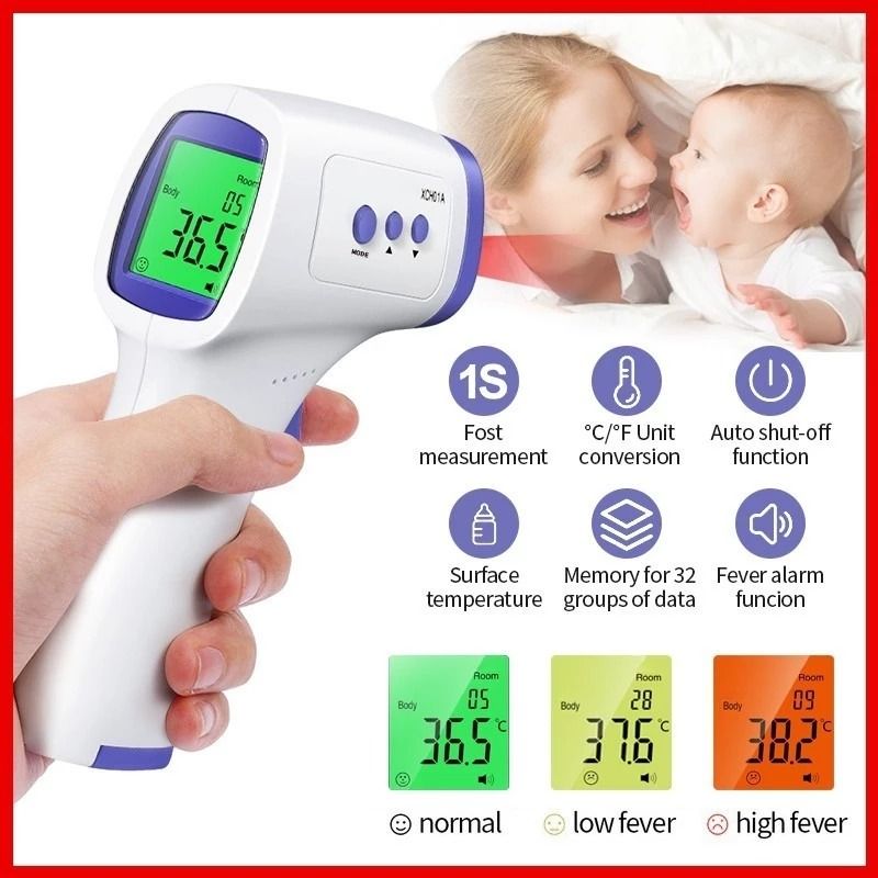 Infrared Thermometer Medical Digital Handheld Portable Forehead Body Baby Adult Non Contact High Precision Quick Temperature Measurement Electronic Household Thermometers Thermogun Laser LCD Display -