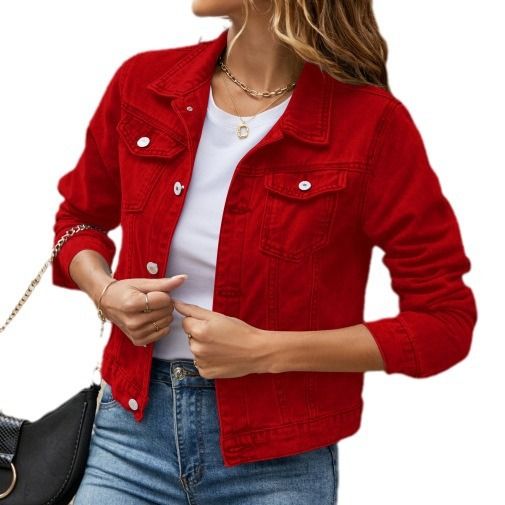 Stylish Slim Fit Lapel Denim Jacket New denim jacket Women's Denim Tops INS Latest Denim Jackets